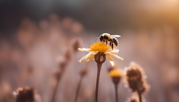 Bee pollinating on a warm summer evening generative AI