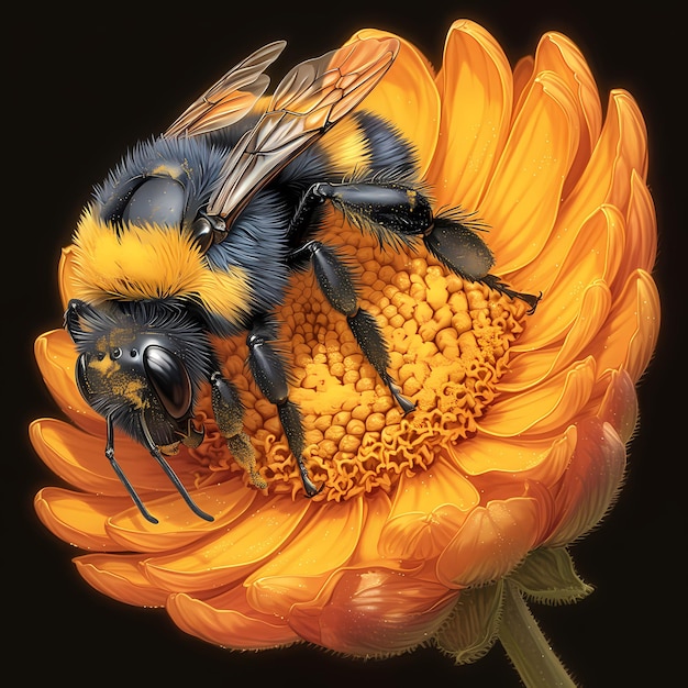 Photo bee pollination in full bloom