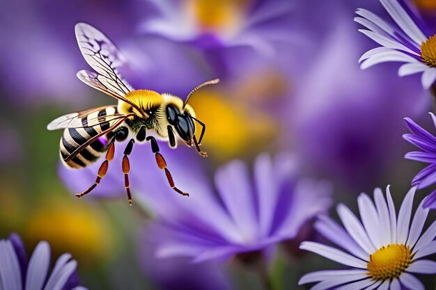 A bee on a purple flower