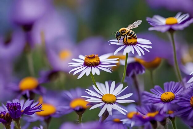 A bee on a purple flower