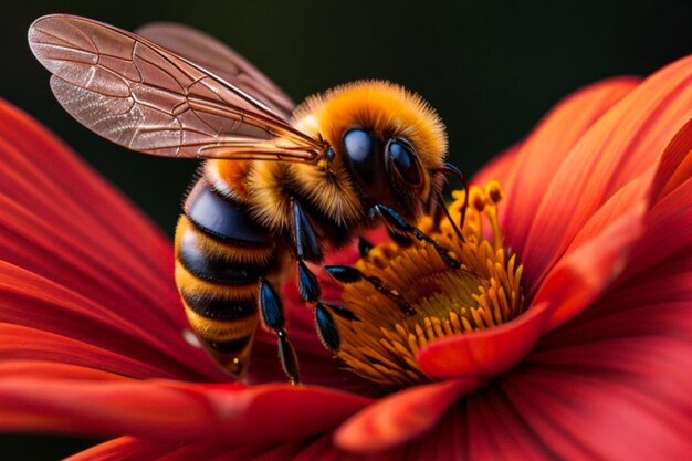 A bee on a red flower