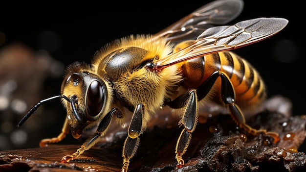 Bee's Eyes Close Up Striking Black Eye and Orange Body on Black Background