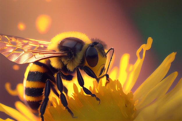 The bee sits on a flower Generative AI