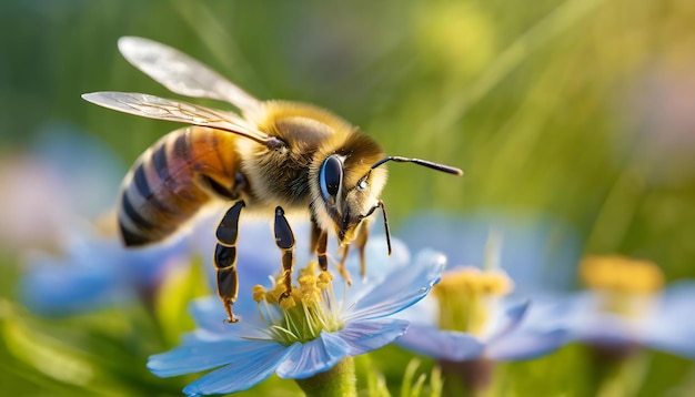 Photo bee sitting on flower generative ai