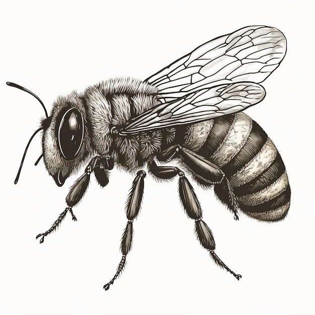 Photo bee sitting hand drawn sketch