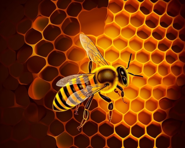 Bee sitting on a honeycomb A bee is sitting on a honeycomb