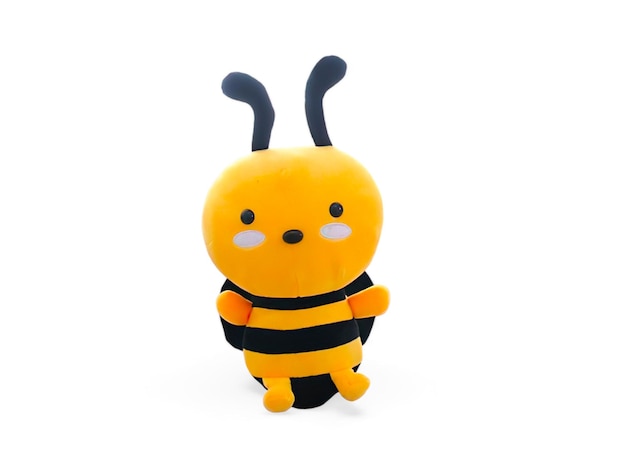 A bee stuffed animal with black and yellow color isolated on white