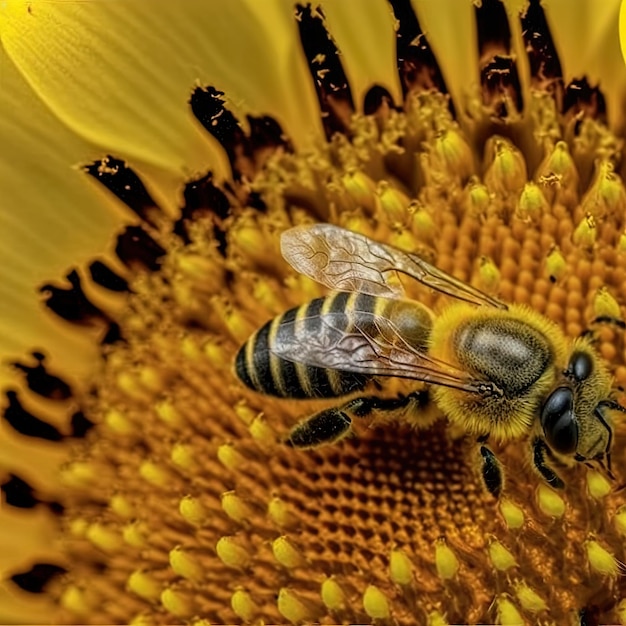 Bee over the sunflower flower