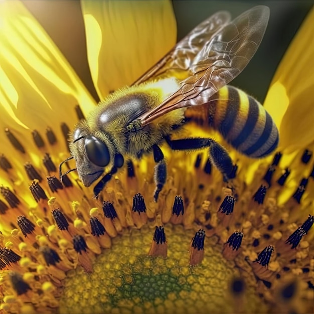 Bee over the sunflower flower