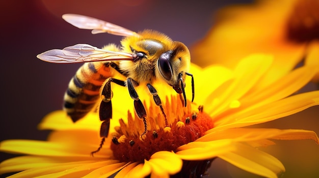 Photo bee taking nectar from a flower