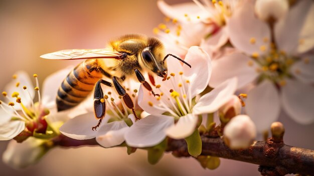 Photo bee taking nectar from a flower