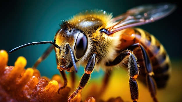 Пчела берет нектар из цвета.
