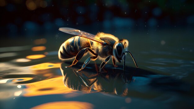 Bee on water honeybee macro Generative AI