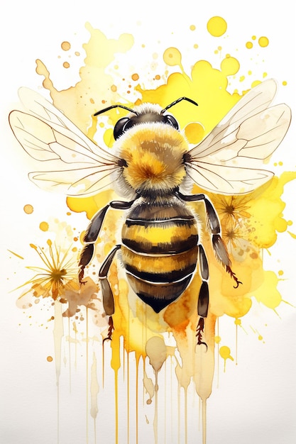 bee watercolor painting illustration of Majestic