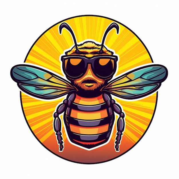 A bee wearing sunglasses and a sunburst generative ai