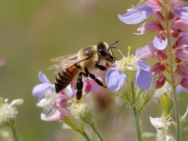 野生の花の上にいるミツバチ