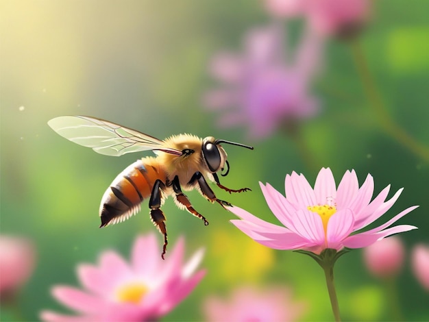 野生の花の上にいるミツバチ