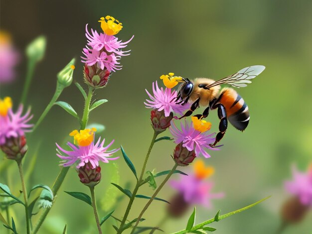 野生の花の上にいるミツバチ