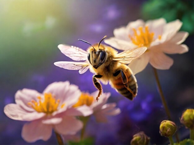 野生の花の上にいるミツバチ