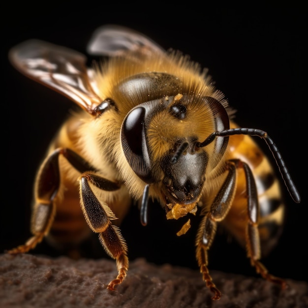 A bee with a black background and a black background