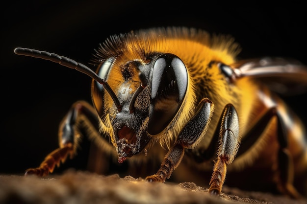 黒い背景を持つミツバチ