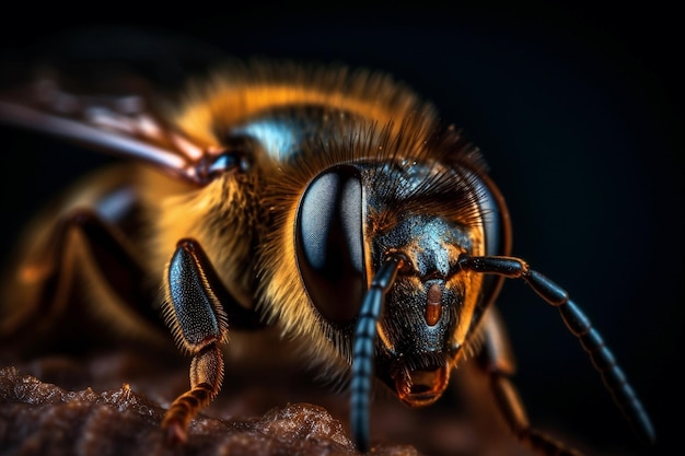 A bee with a black background