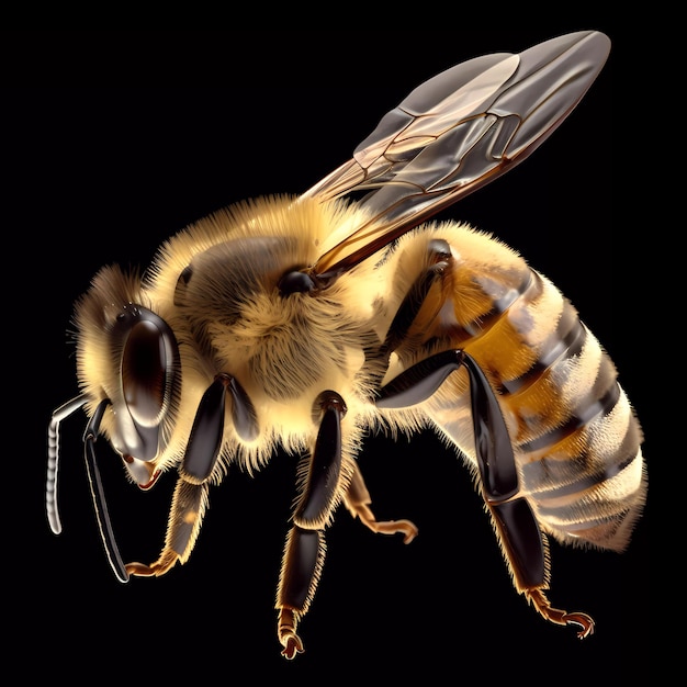 A bee with a black background