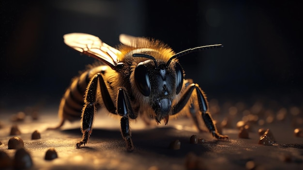 A bee with a black background