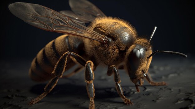 a bee with a black background