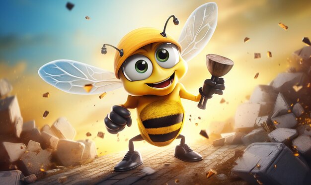 a bee with a cup of honey in his hand