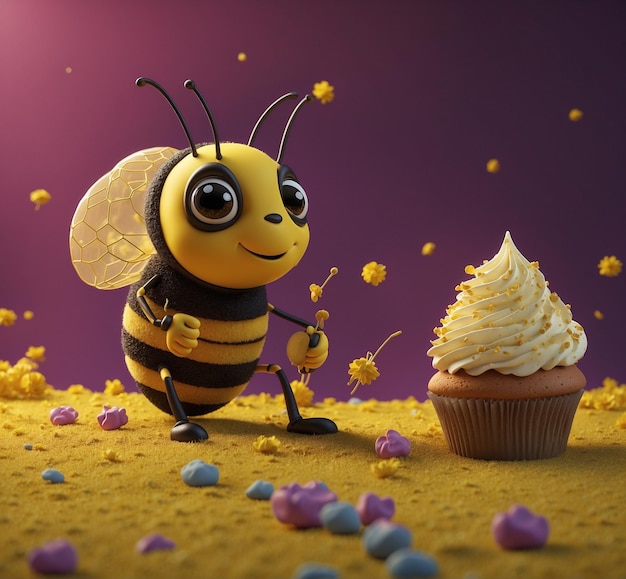 a bee with a cupcake and a bee on it