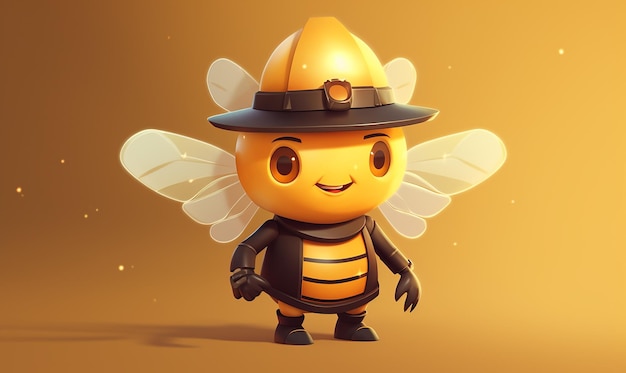 Photo a bee with a hat and wings on it