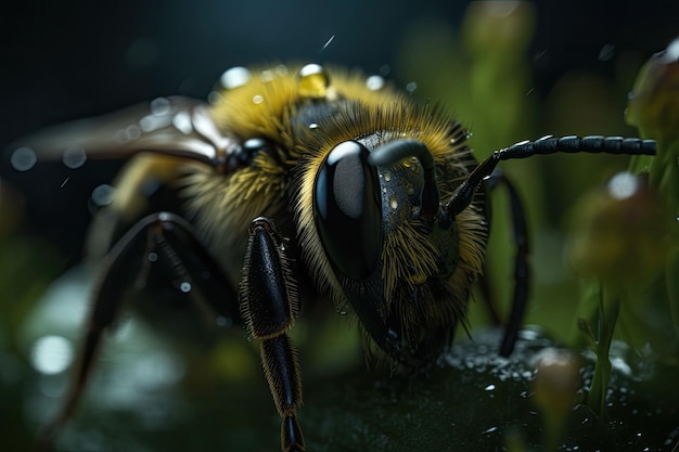 The bee with the pollen on its head and legs A striking macro shot Generative AI illustration