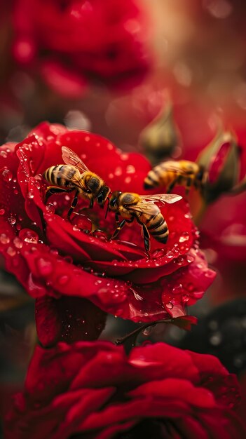 bee with red rose