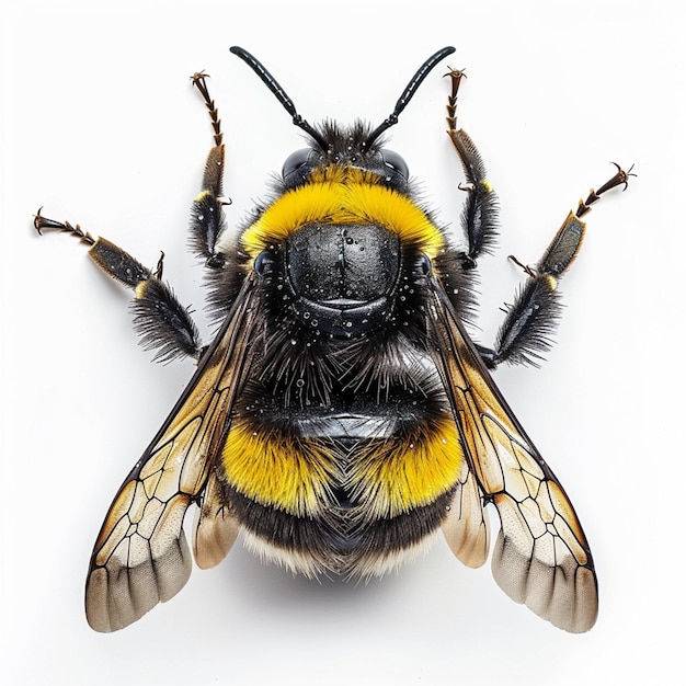 a bee with yellow and black stripes on its body ai generative