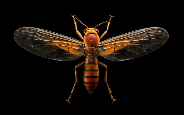 Photo a bee with a yellow body and orange wings