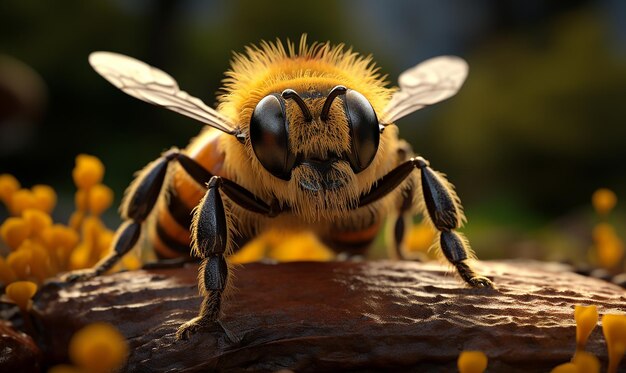 a bee with a yellow head and a black nose and a yellow head