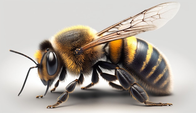 A bee with a yellow stripe on its body and a yellow top.