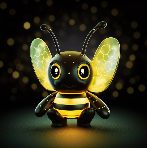 a bee with yellow wings and a black background with a yellow bee on it.