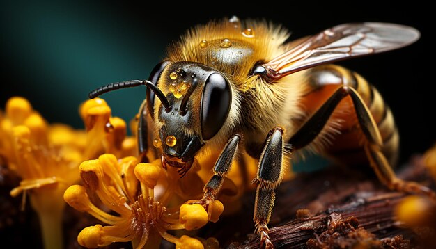 Фото Работа пчел, опыление цветов, красота природы в желтом цвете, созданная искусственным интеллектом