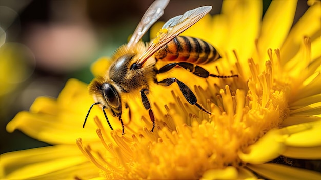 A bee on a yellow flower