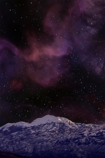 Beeautiful landscape with mountain and starry sky