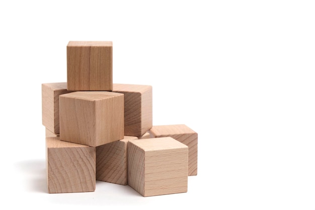 Beech wooden cubes white background