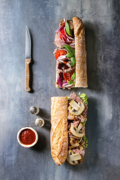 Beef baguette sandwich