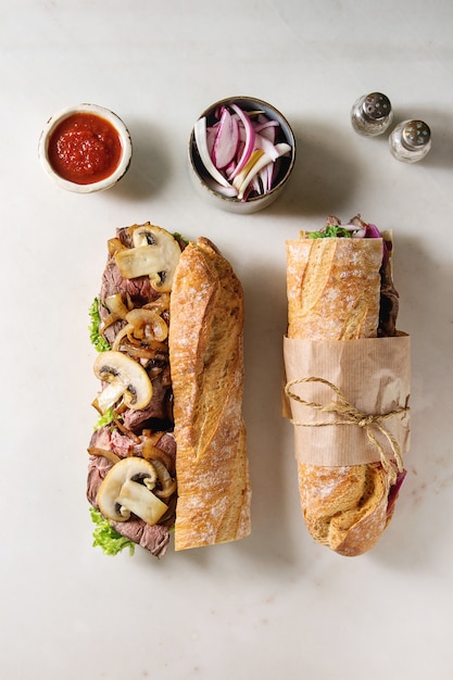 Beef baguette sandwich