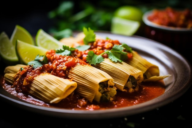 Beef Barbacoa Tamales with Red Sauce and Corn Husg