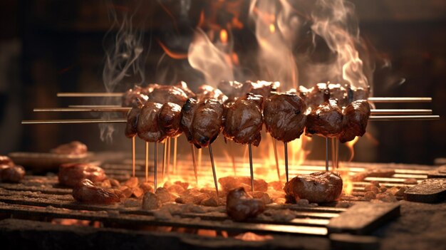 Photo beef barbecue on skewers realistic image ai generative