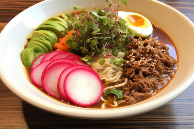 Photo beef birria ramen with spicy broth cilantro lime g