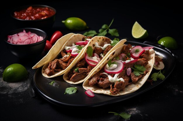 Photo beef birria tacos with consomme for dipping and r