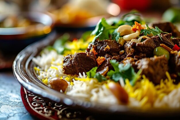 Beef biryani or curried rice and beef